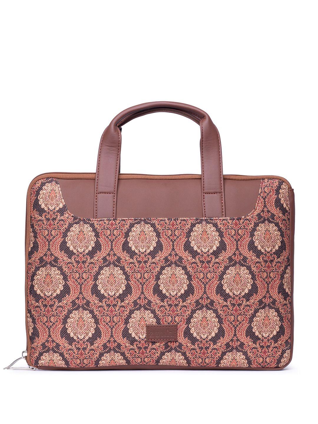 zouk women printed jute laptop bag up to 16 inch