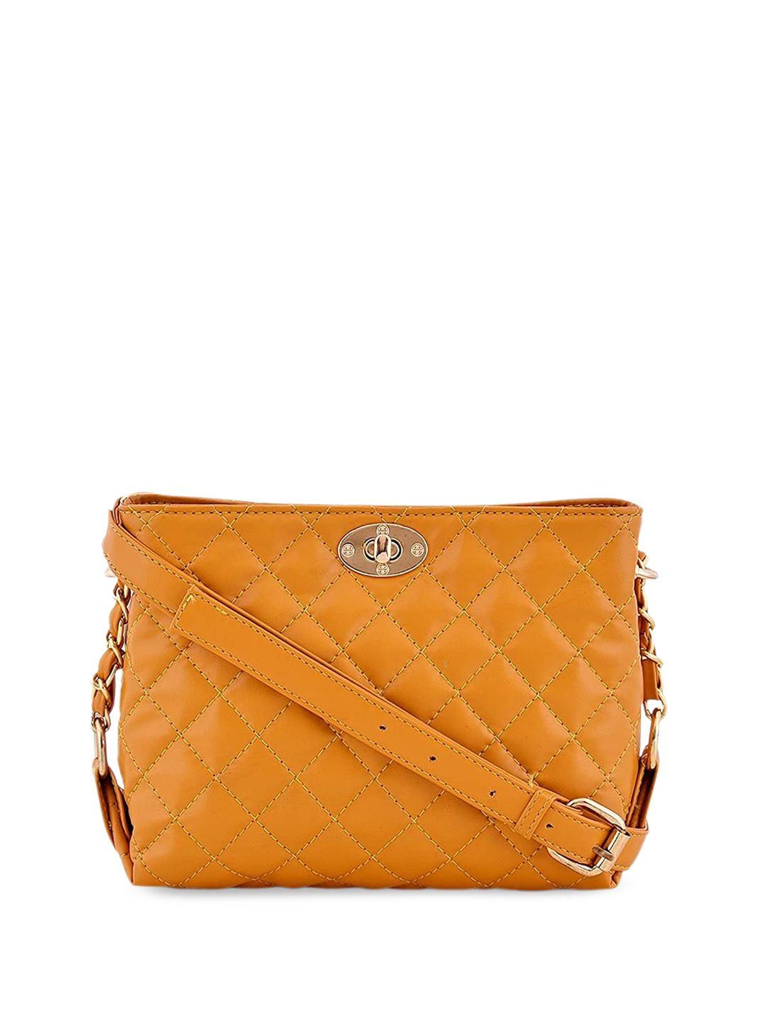 dressberry mustard yellow structured sling bag with quilted