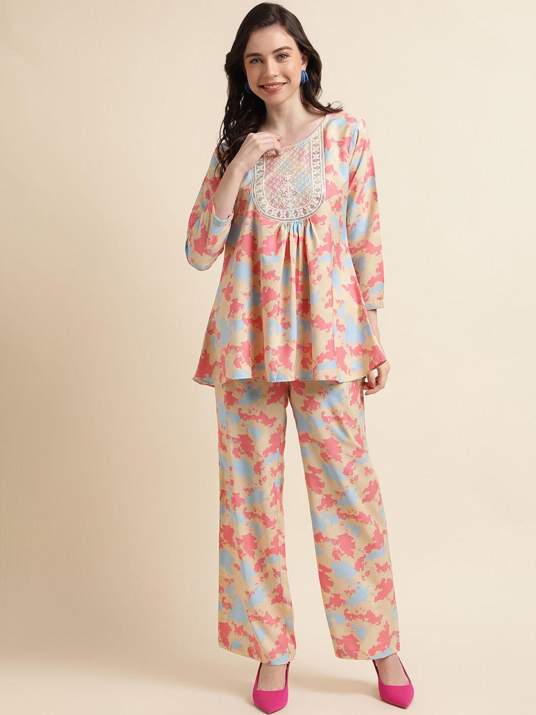 here&now abstract printed tunic with trouser co-ords