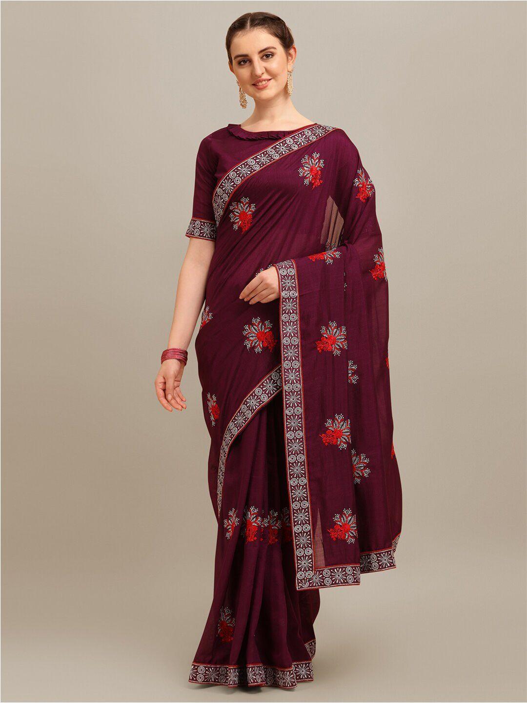 mitera floral embroidered pure silk saree