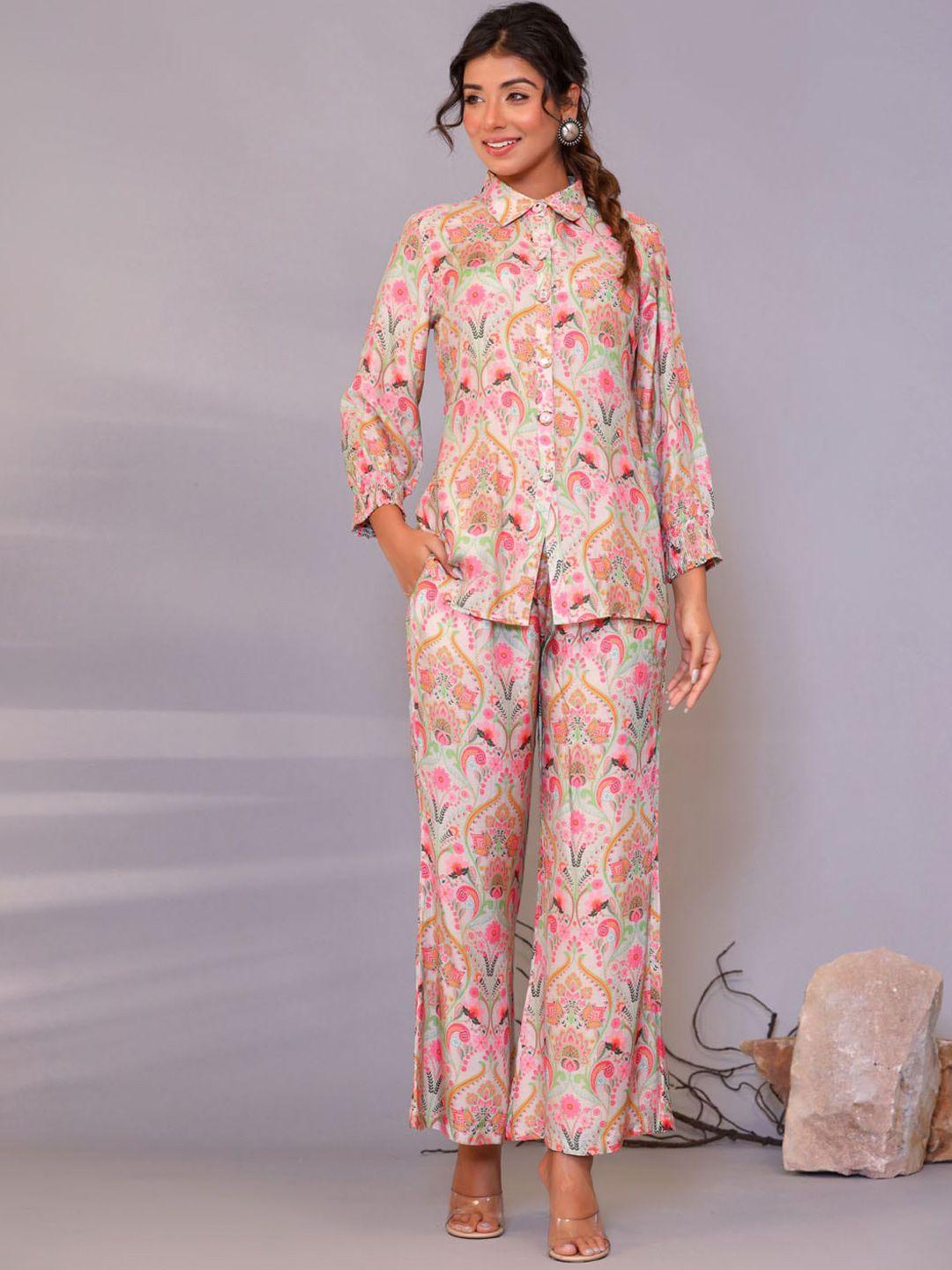 meena bazaar floral printed muslin shirt & trousers