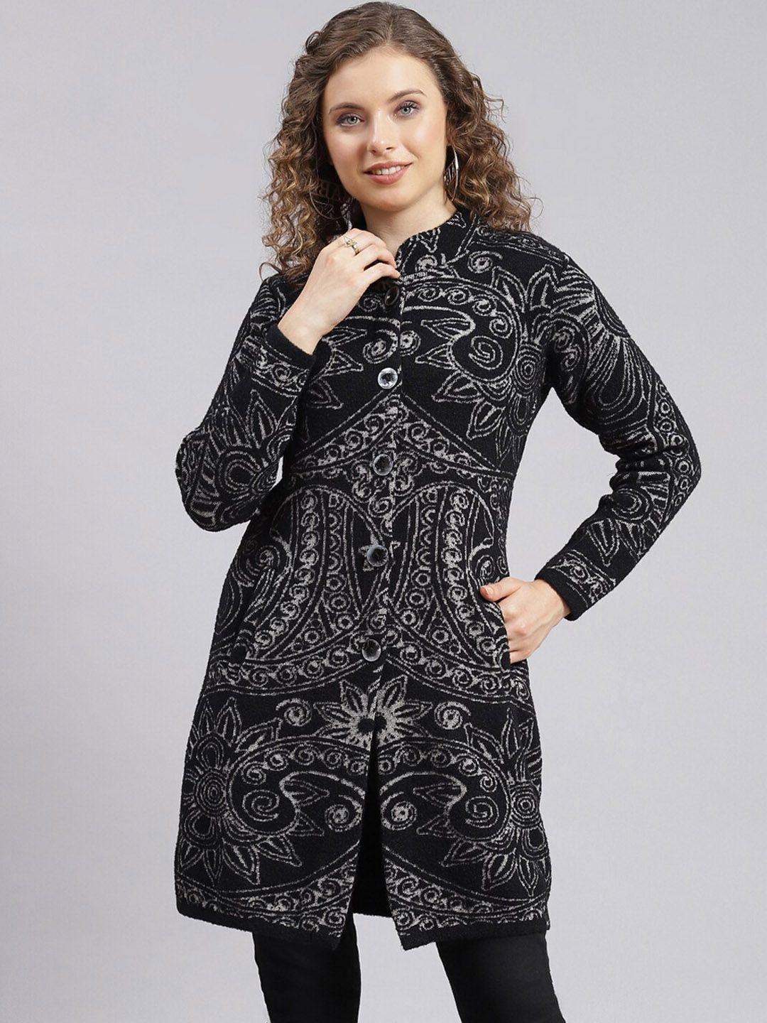 monte carlo ethnic motifs printed long sleeve longline overcoat