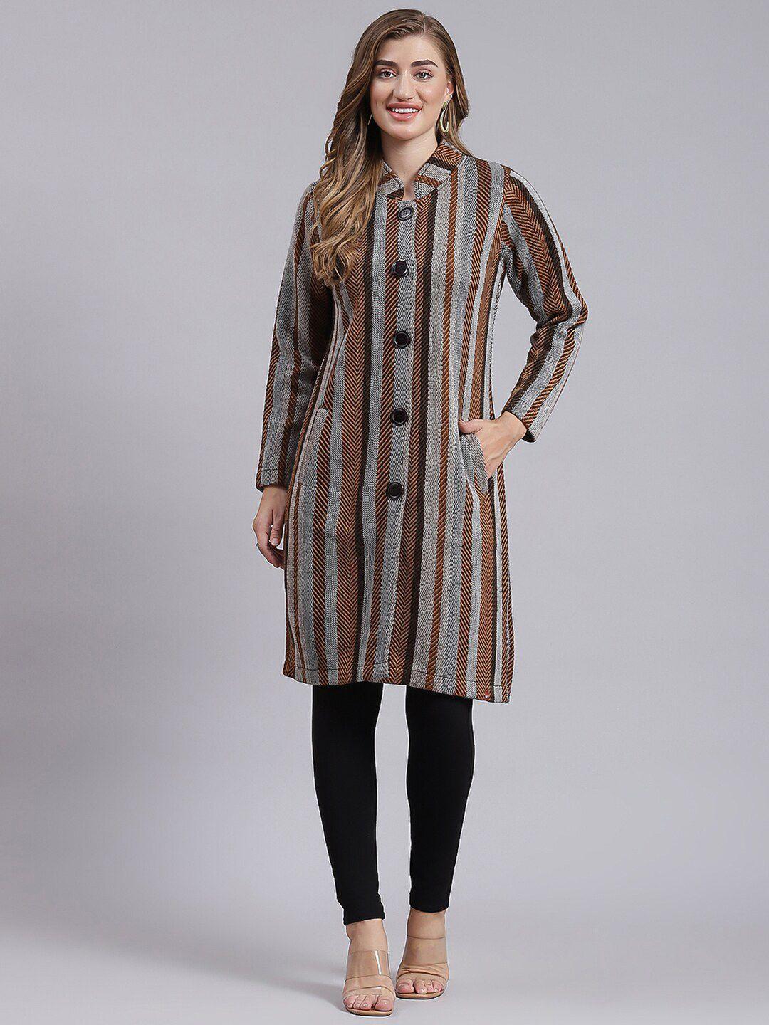 monte carlo striped single-breasted longline overcoat