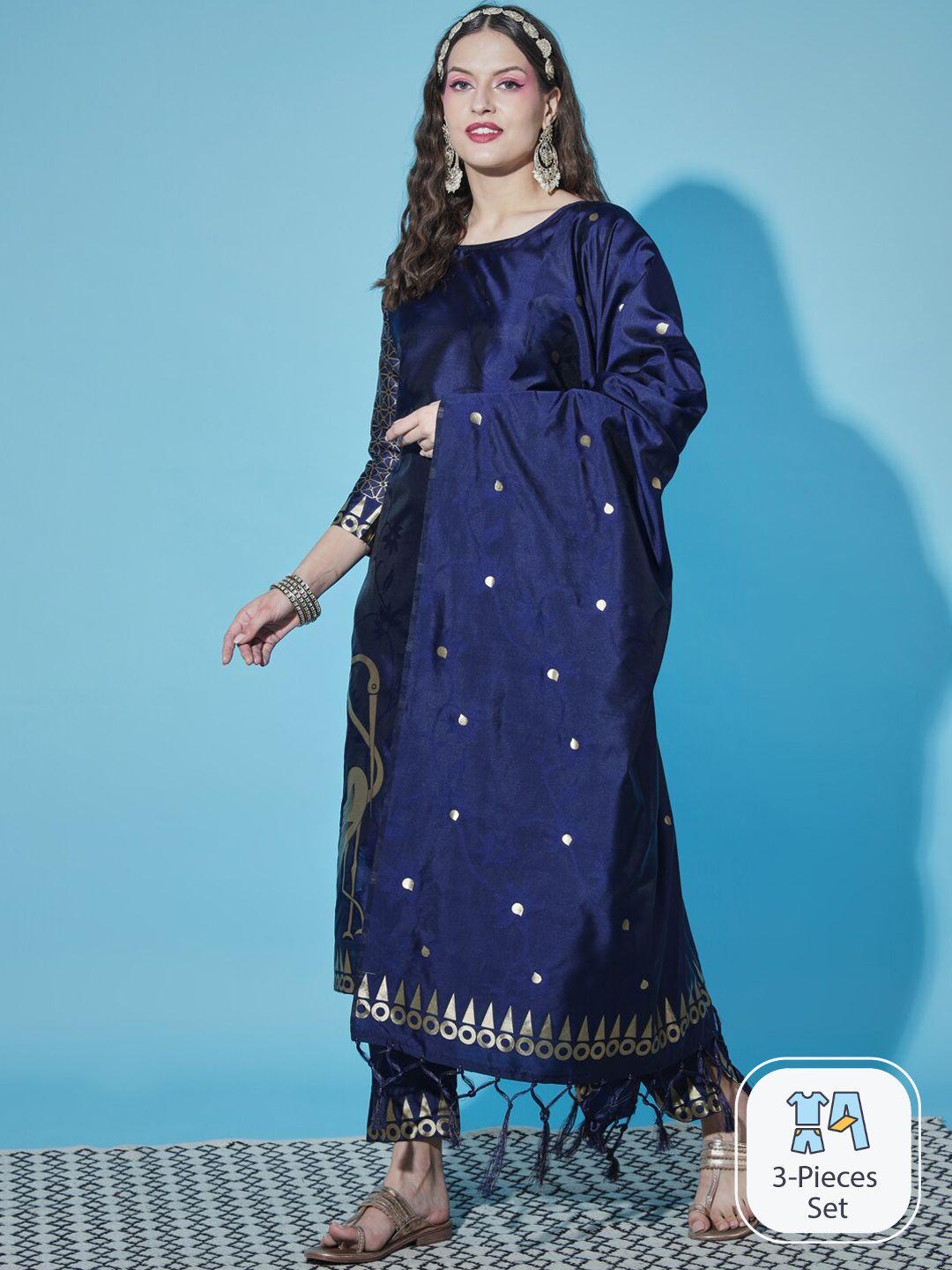 pptoss ethnic motifs woven design kurta with trousers & with dupatta