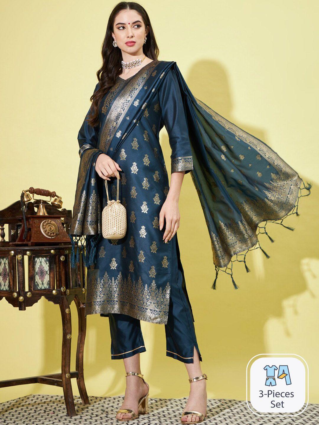 pptoss ethnic motifs woven design kurta with trousers & with dupatta