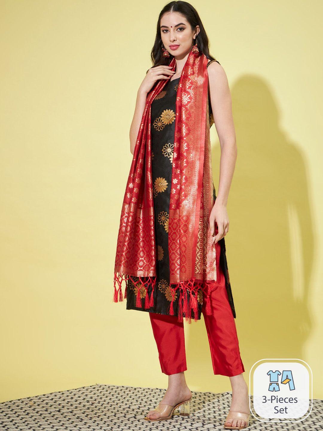 pptoss floral woven design kurta with trousers & with dupatta