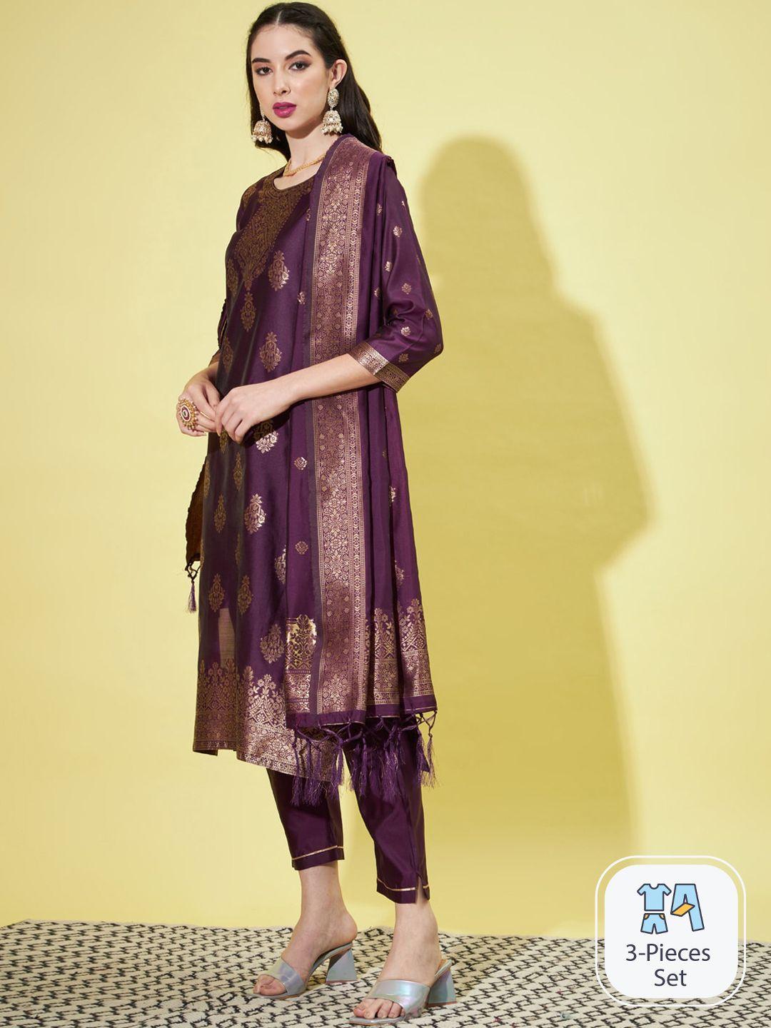 pptoss ethnic motifs woven design kurta with trousers & with dupatta