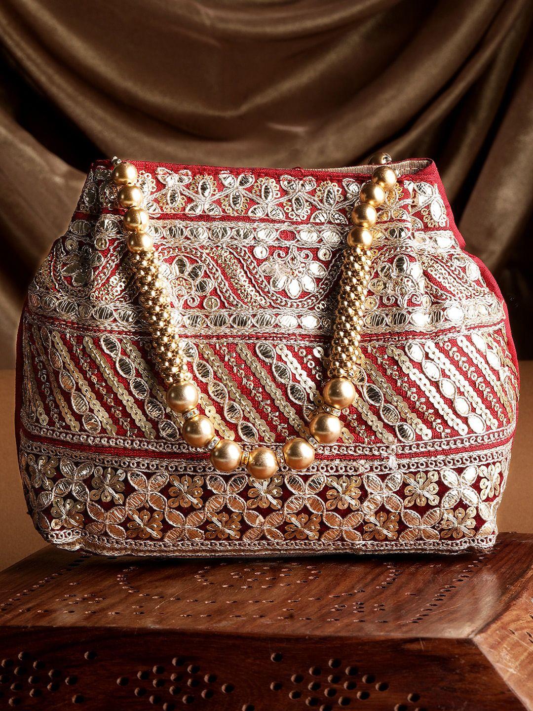 rubans  ethnic motifs printed structured shoulder bag with embroidered