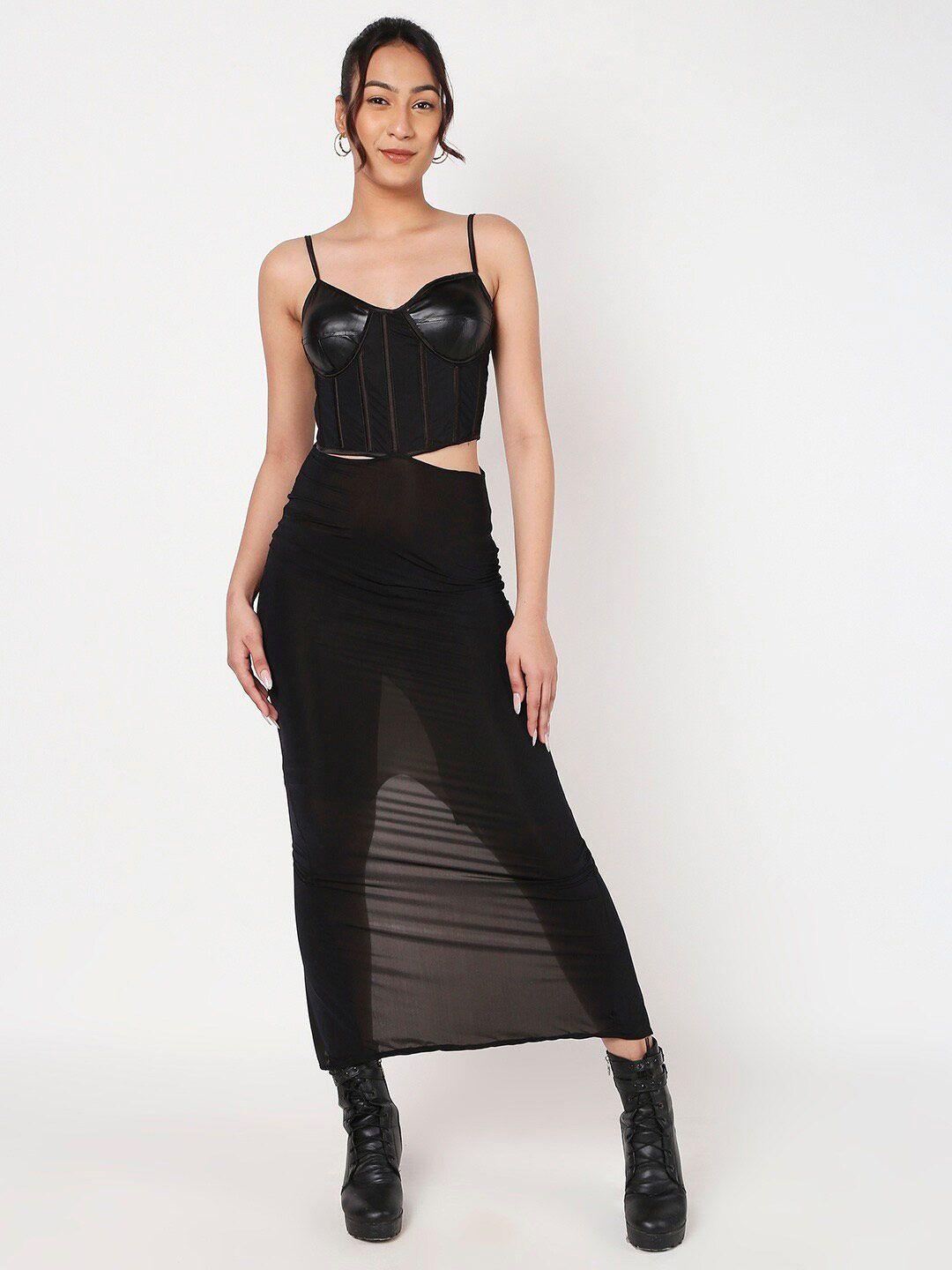 liyokki black leather maxi dress