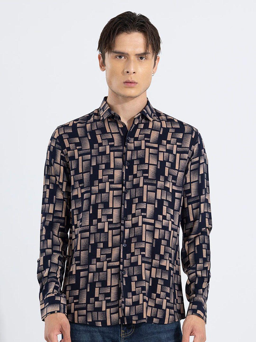 snitch classic slim fit geometric printed casual shirt