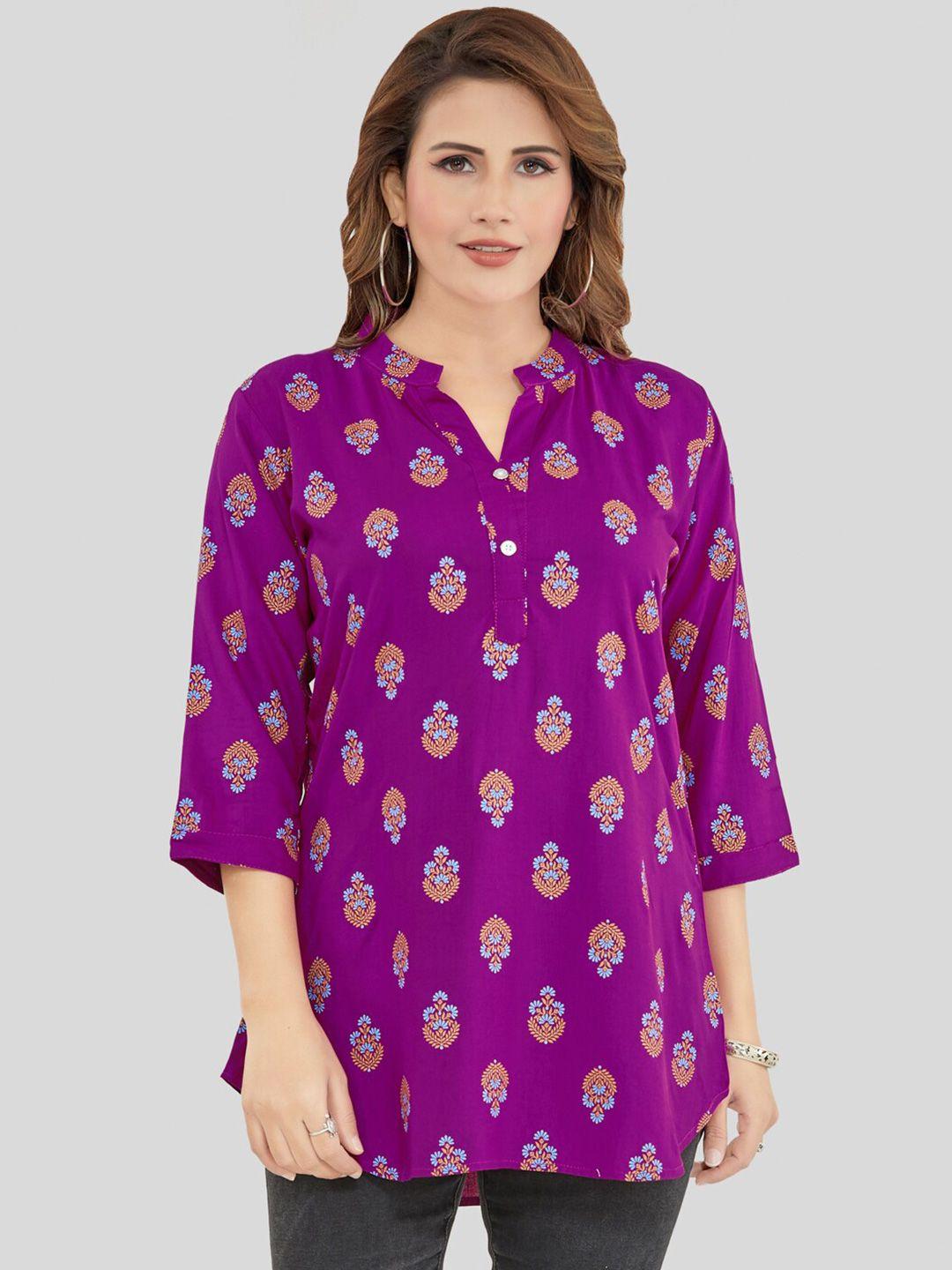 saree swarg ethnic motifs printed mandarin collar kurti