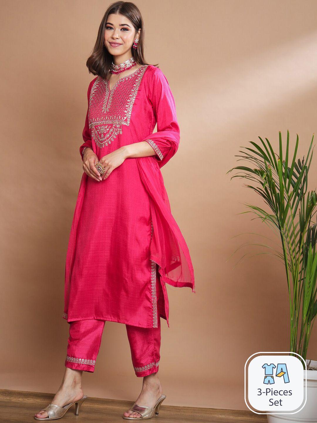 pptoss ethnic motifs embroidered regular kurta with trousers & with dupatta