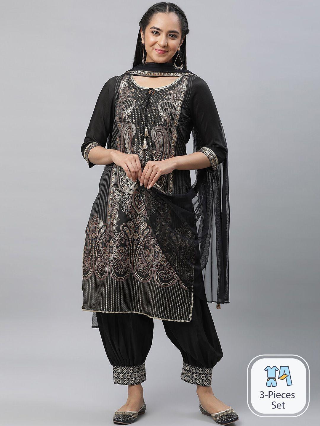 aurelia paisley printed regular kurta with salwar & dupatta