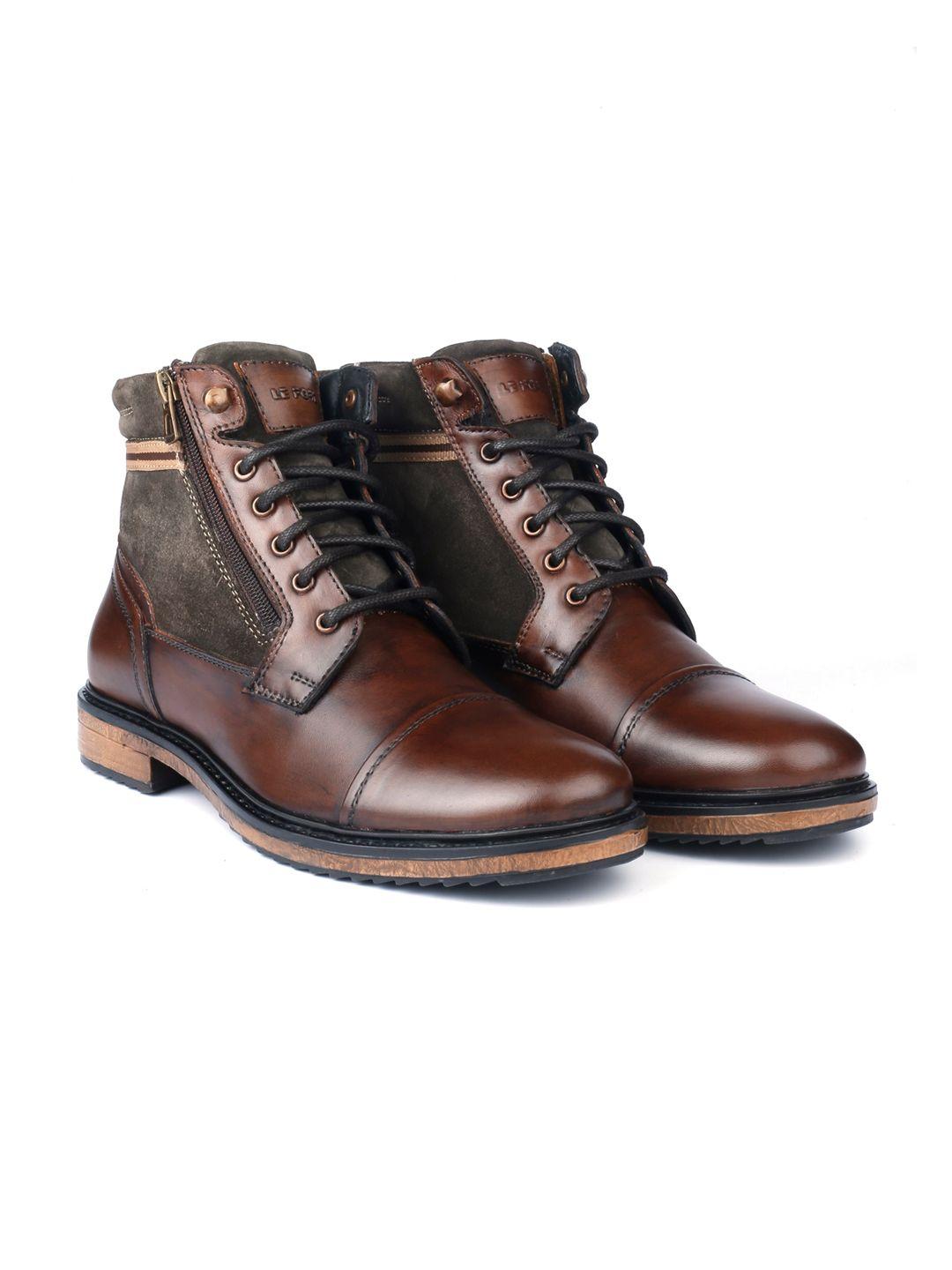 lefore men leather mid-top biker boots