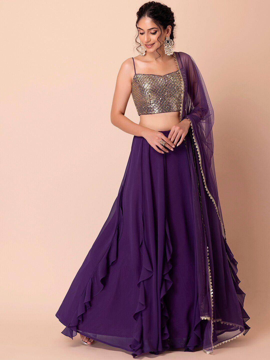 fabpixel embellished sequinned semi-stitched lehenga & unstitched blouse with dupatta