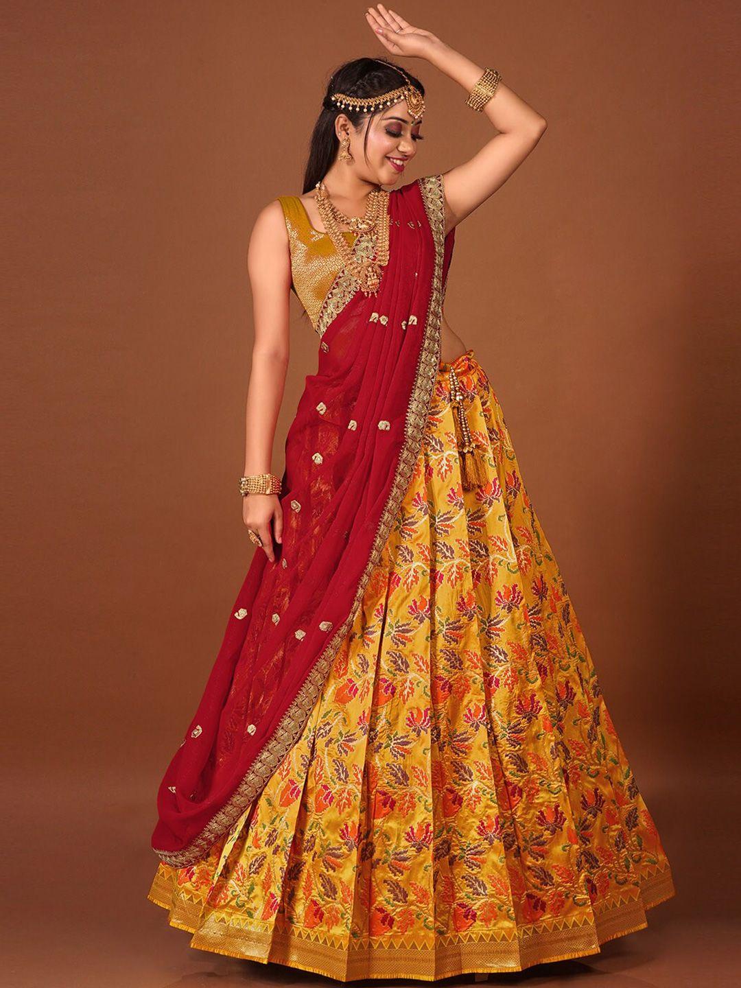 halfsaree studio woven design semi-stitched lehenga & unstitched blouse with dupatta