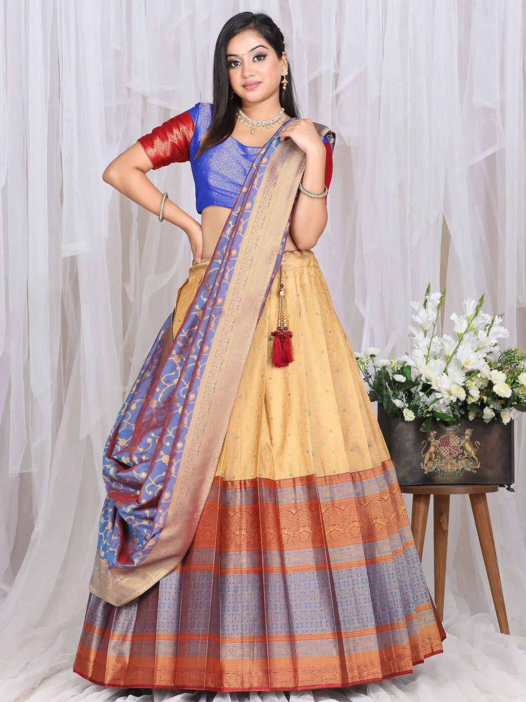 halfsaree studio woven design semi-stitched lehenga & unstitched blouse with dupatta