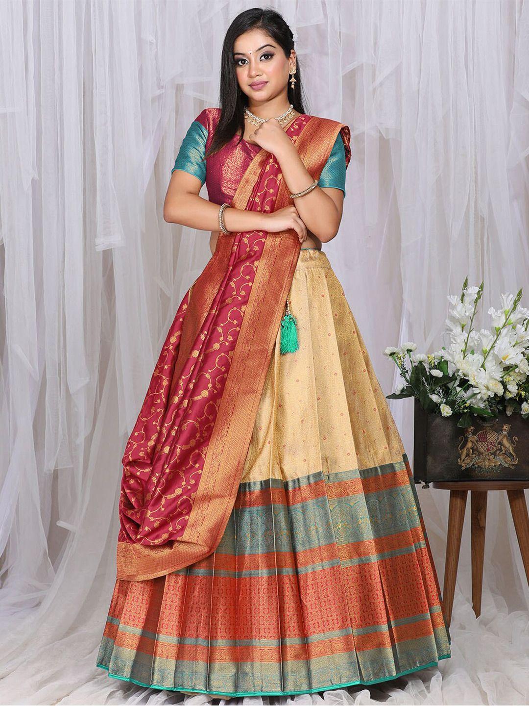 halfsaree studio woven design semi-stitched lehenga & unstitched blouse with dupatta