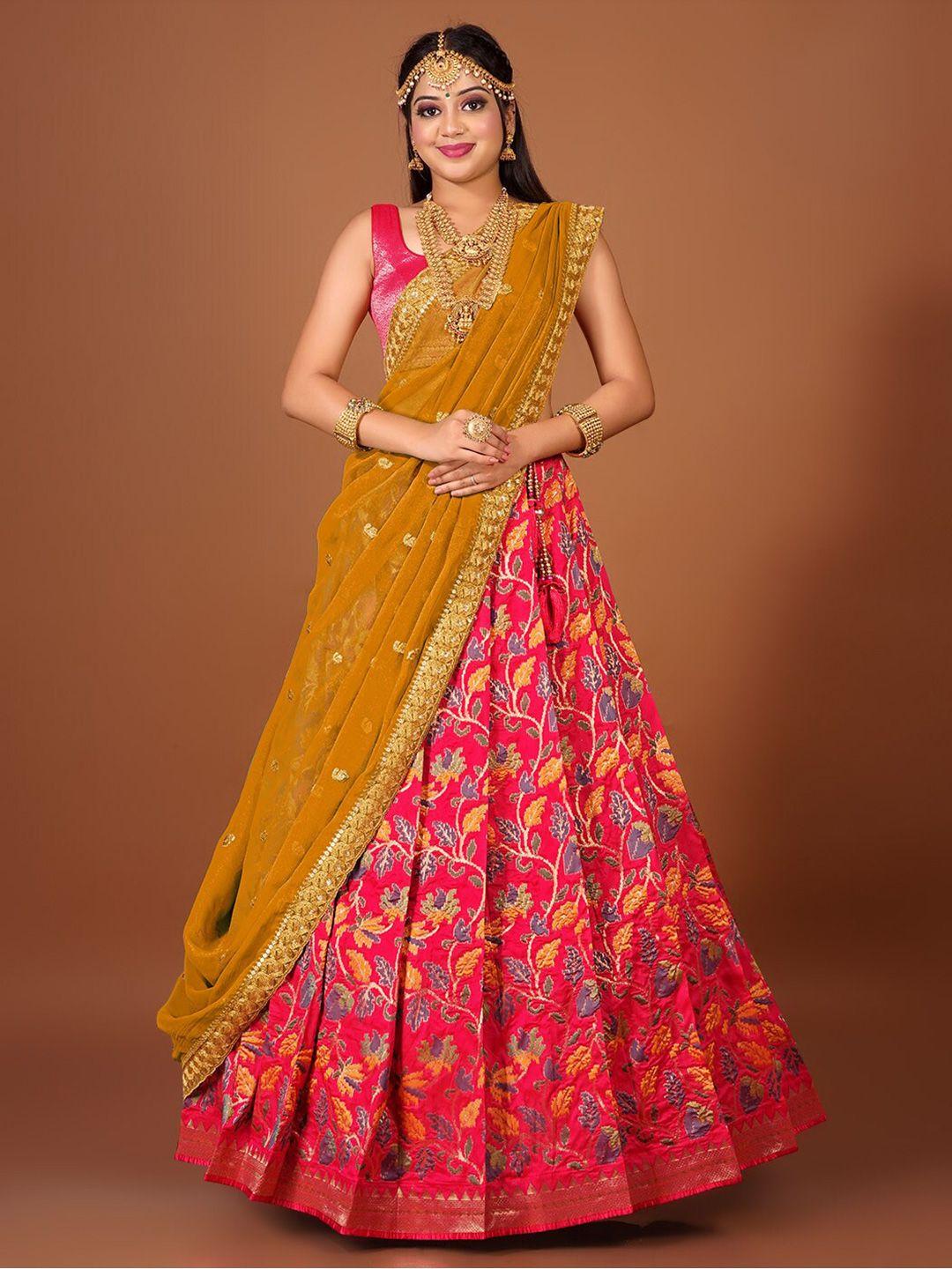 halfsaree studio woven design semi-stitched lehenga & unstitched blouse with dupatta