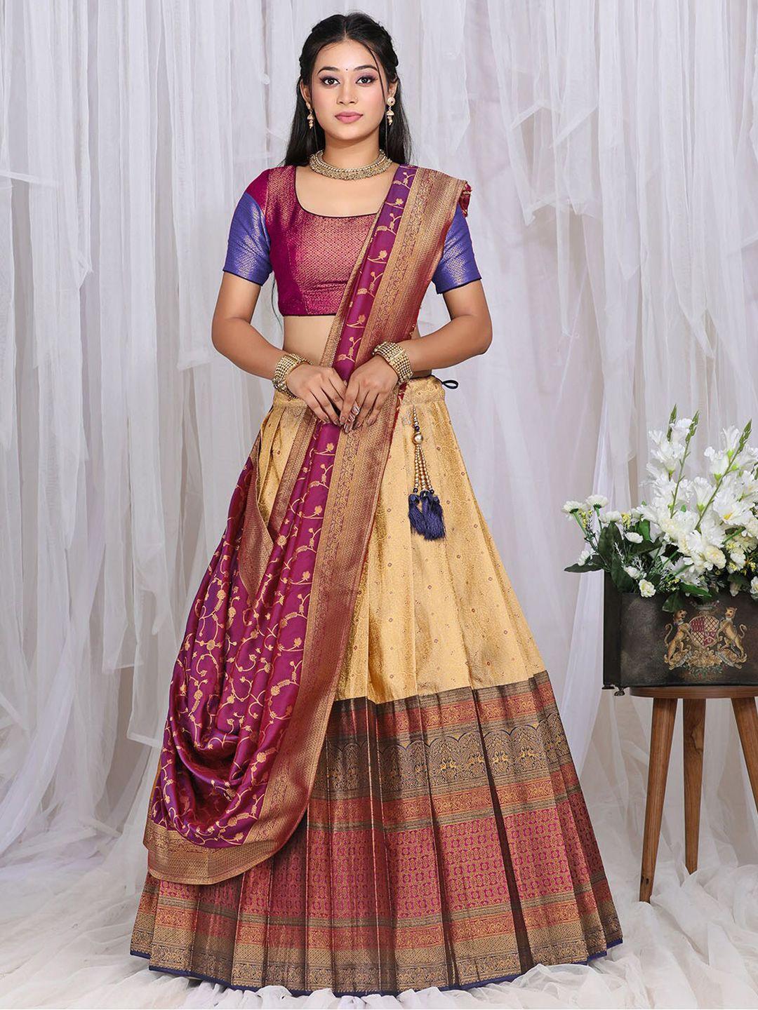 halfsaree studio woven design semi-stitched lehenga & unstitched blouse with dupatta