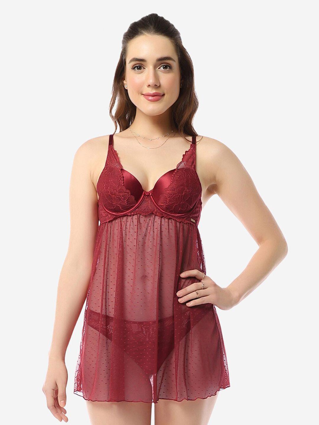 amante self design lace padded shoulder straps baby doll