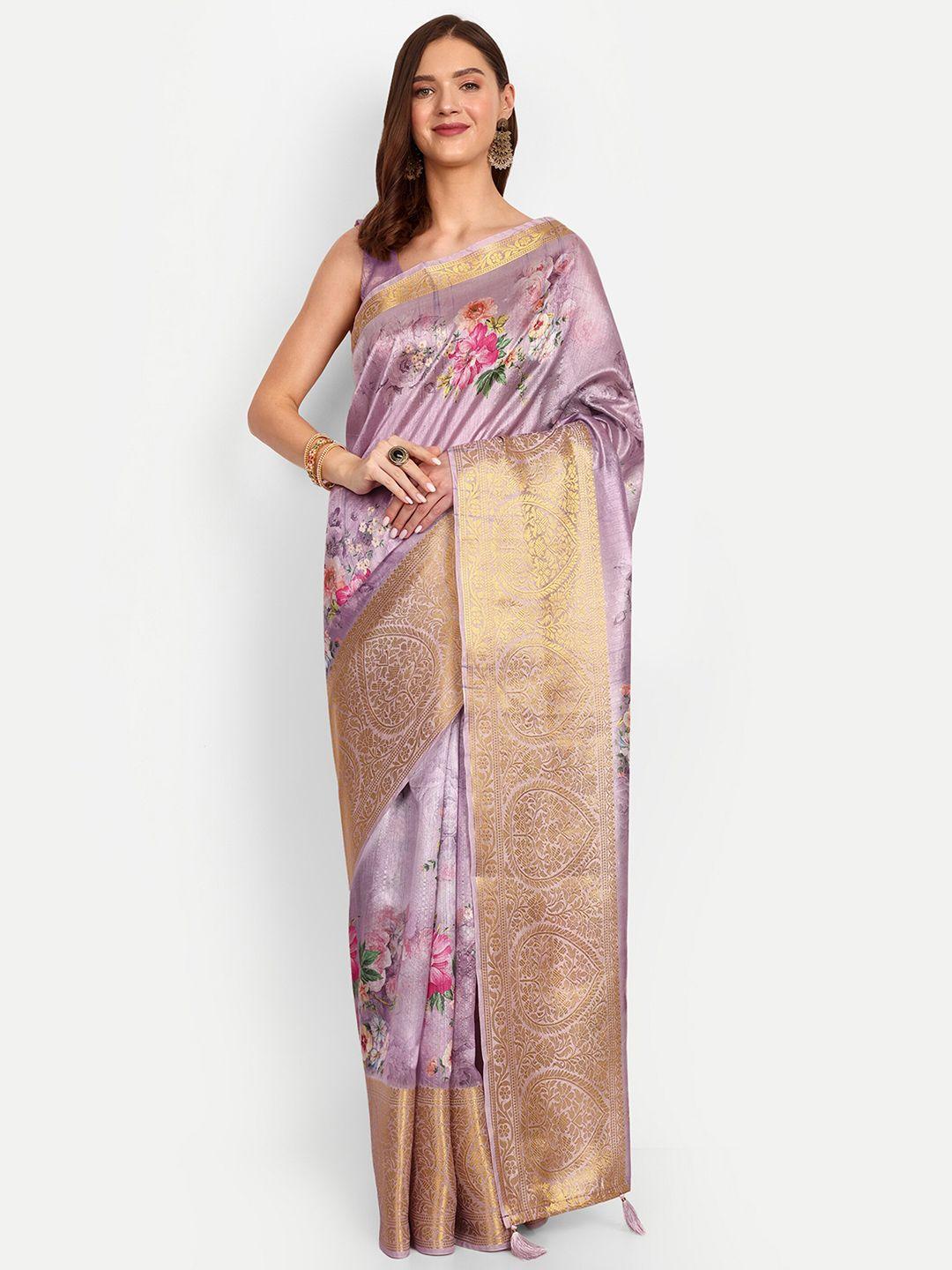 drapemall floral printed zari art silk saree