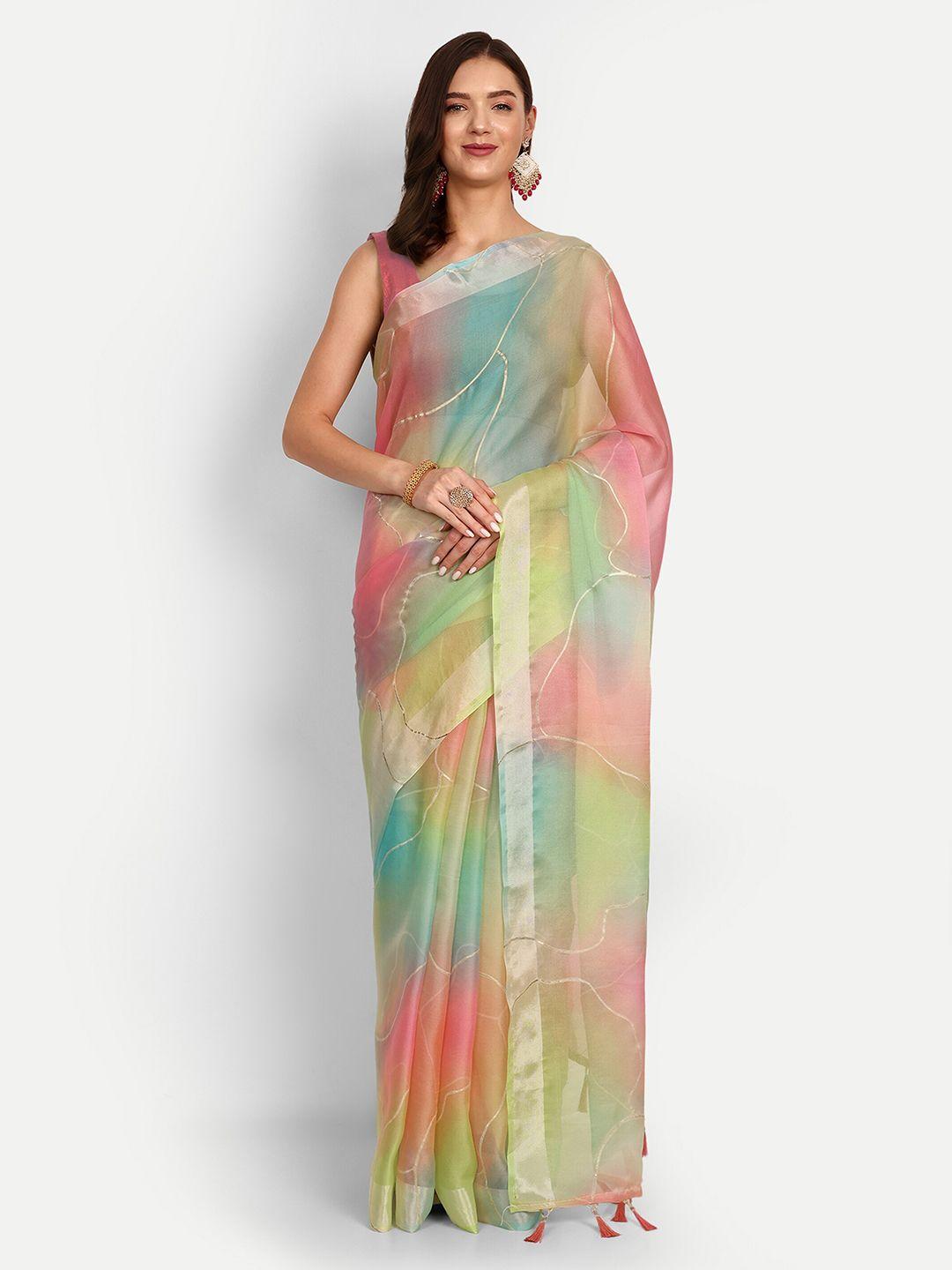 drapemall abstract foil printed saree