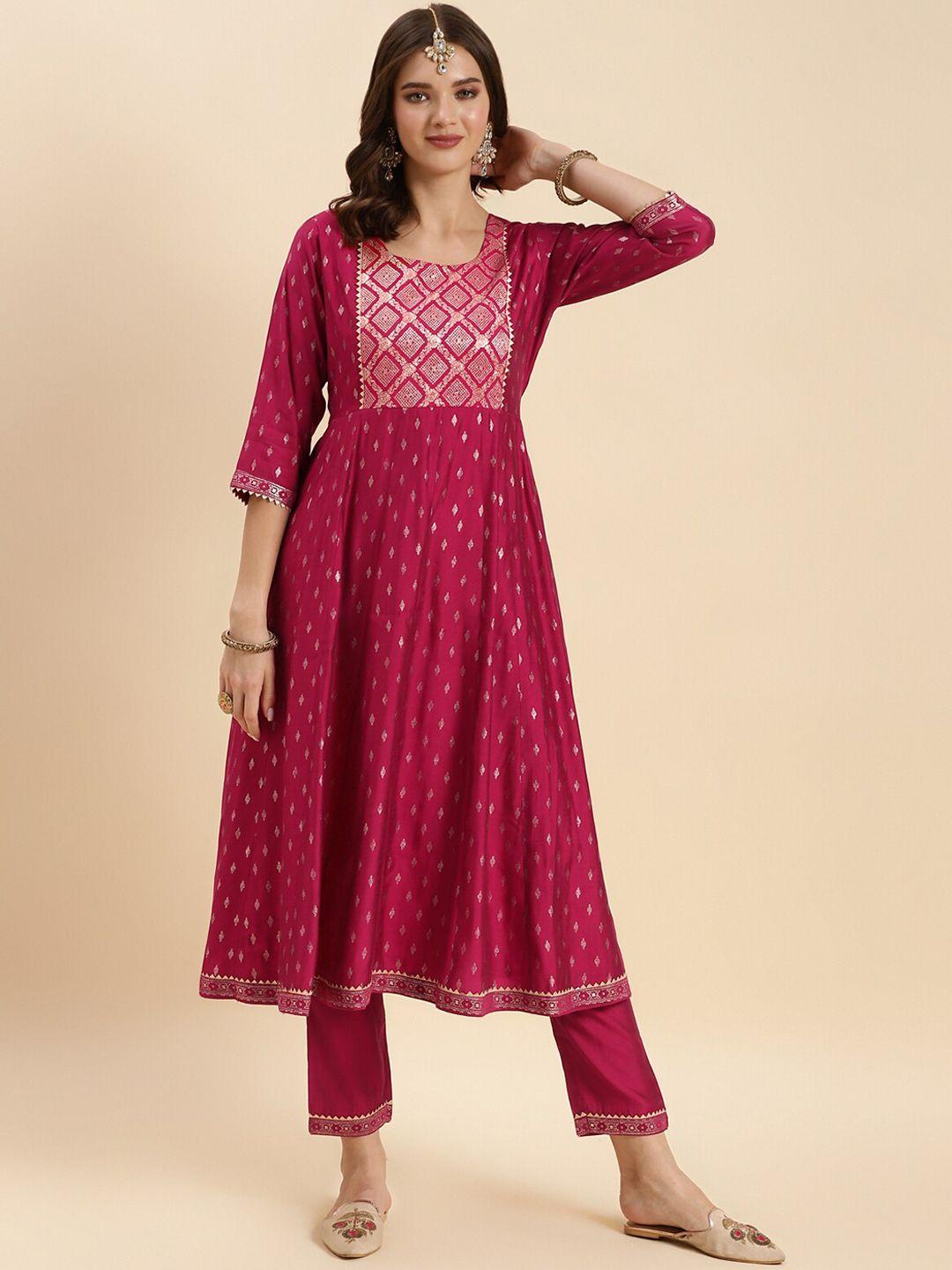 rangita ethnic motifs printed empire anarkali kurta with trousers