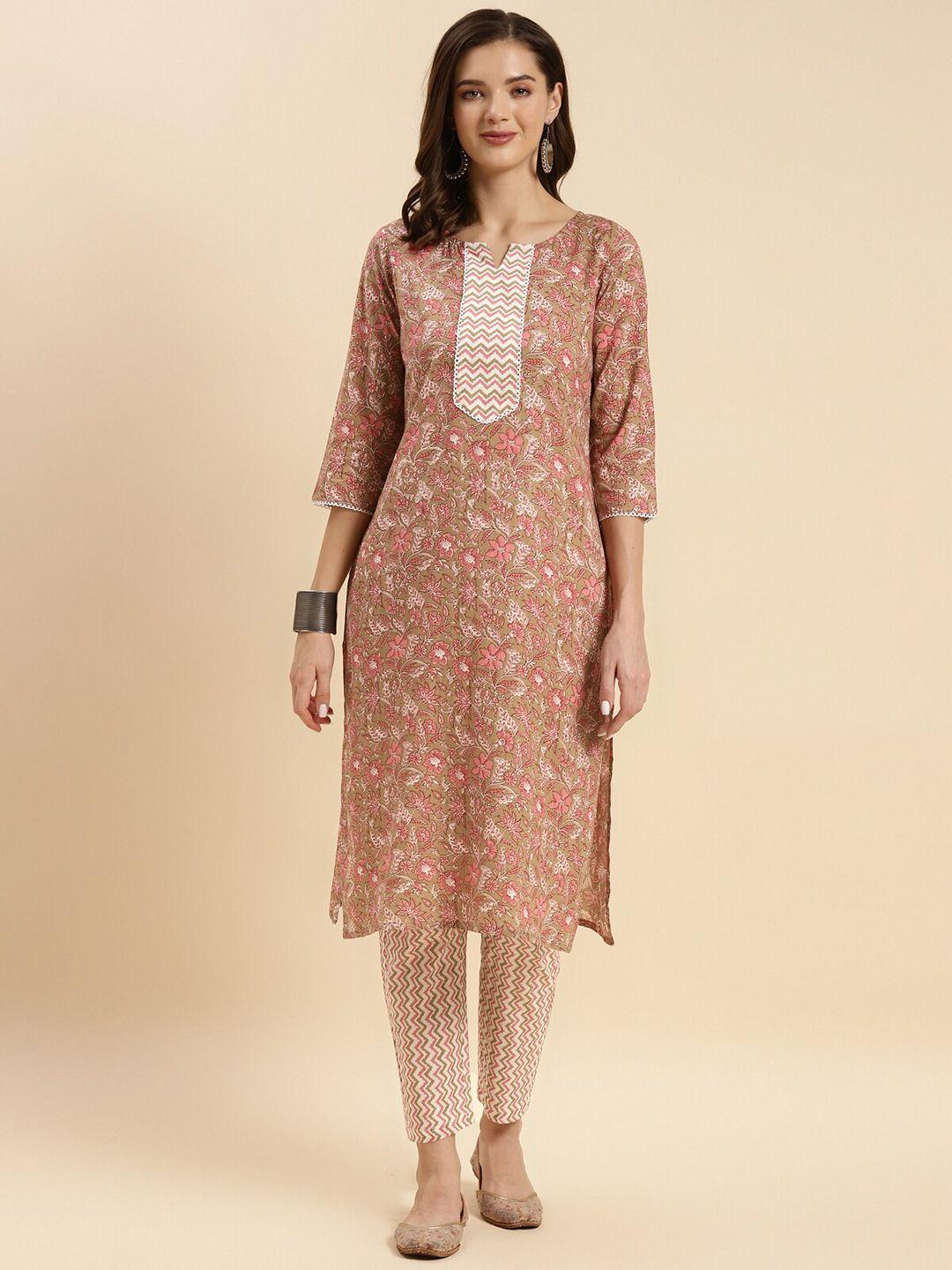 rangita floral printed pure cotton straight kurta with trousers