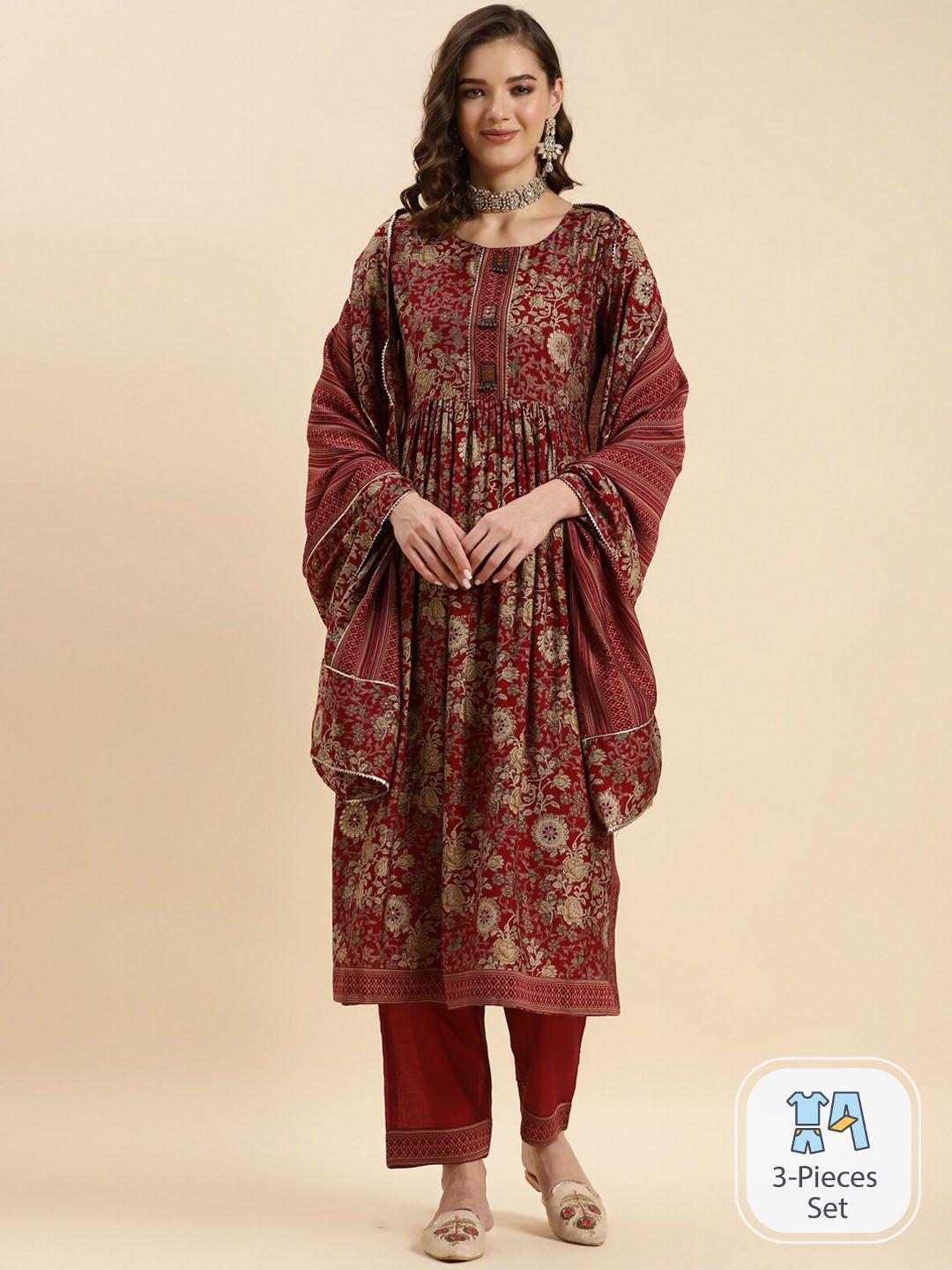 rangita floral printed anarkali kurta & trousers with dupatta