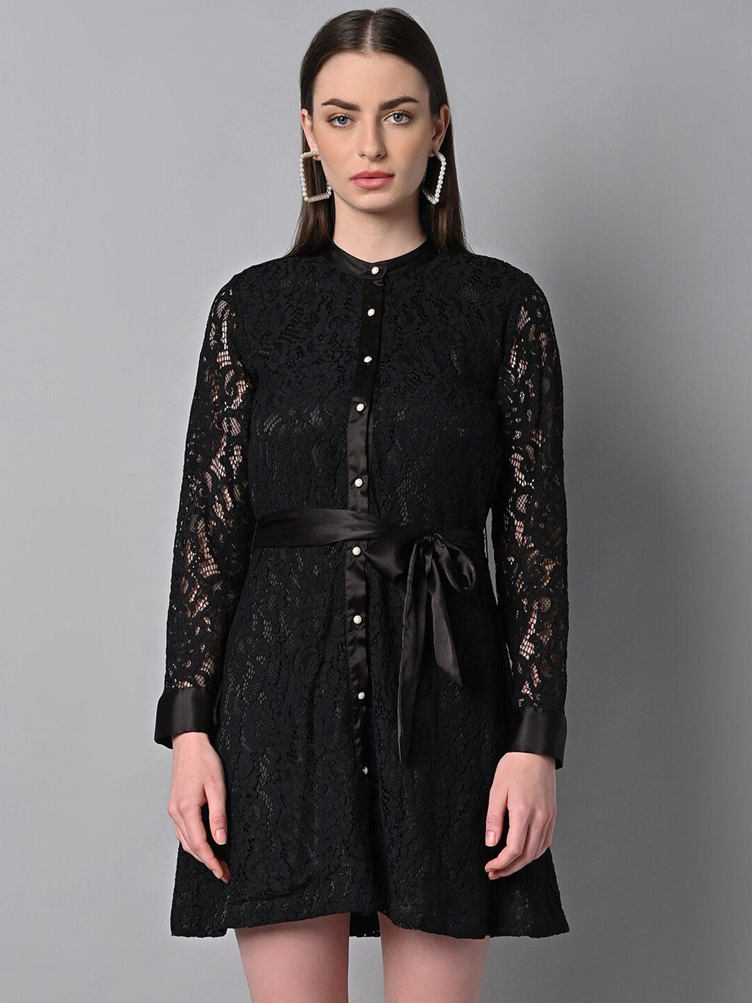 justin whyte black lace shirt dress