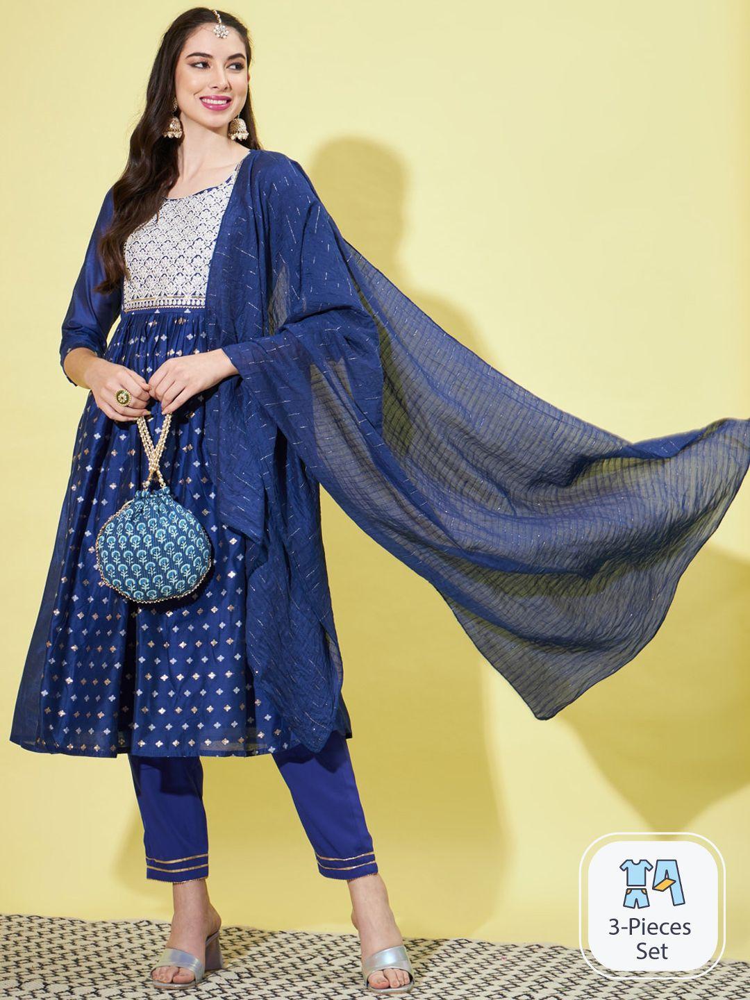 pptoss floral woven design regular kurta with trousers & with dupatta