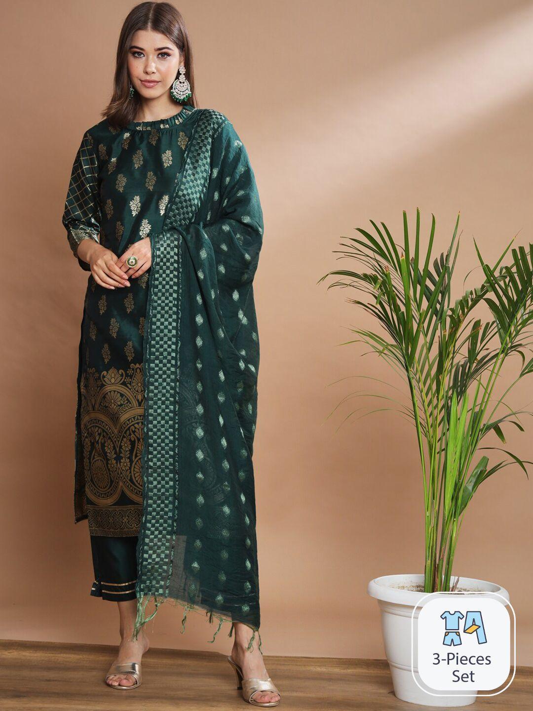 pptoss ethnic motifs printed regular kurta with trousers & with dupatta