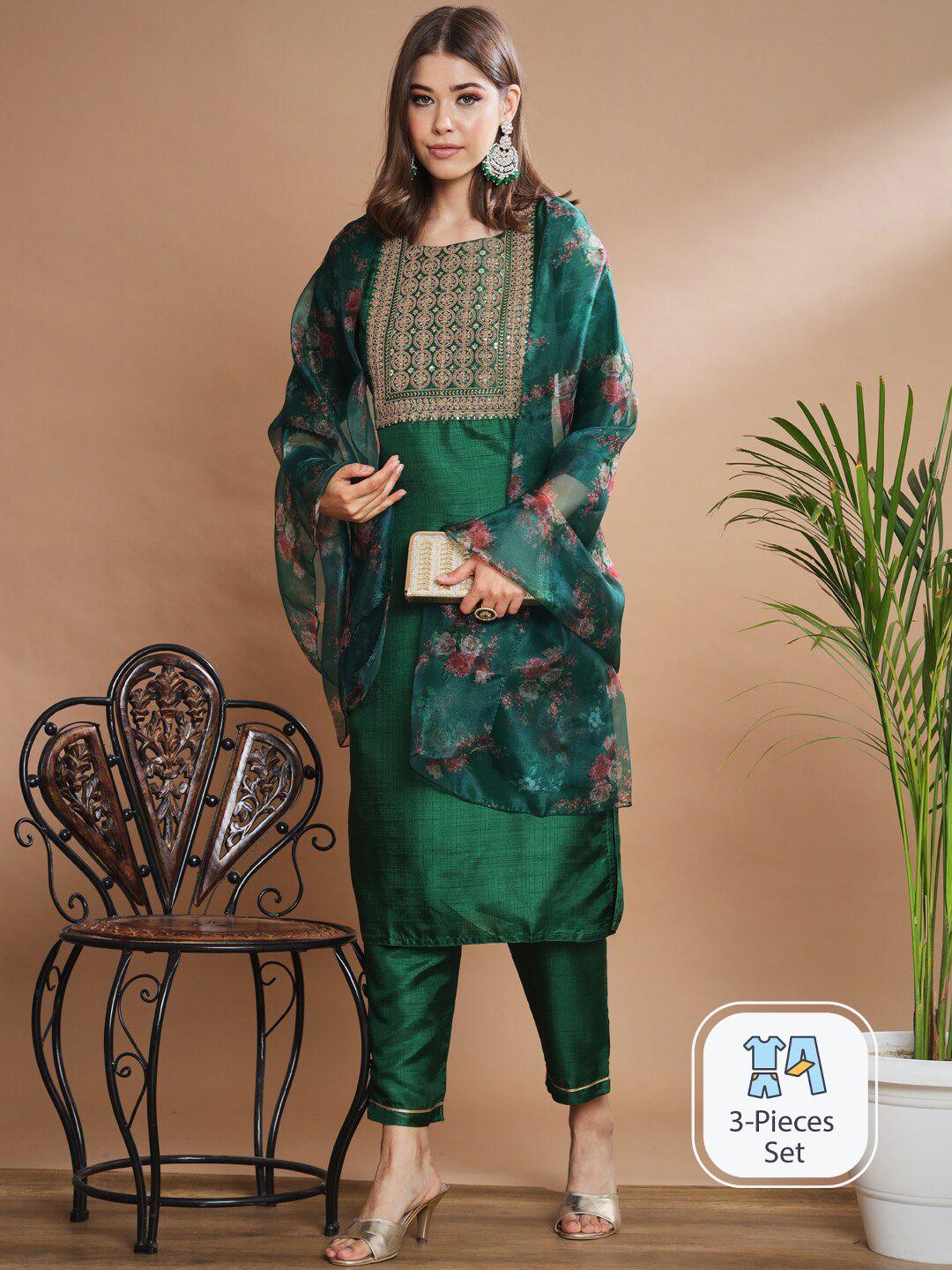 pptoss floral embroidered regular kurta with trousers & dupatta