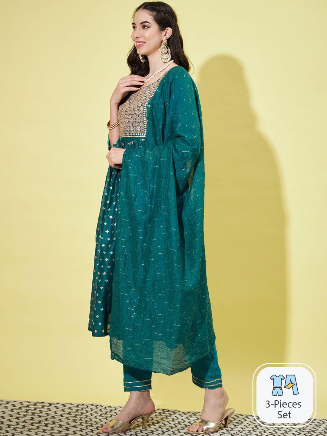 pptoss ethnic motifs embroidered thread work kurta with trousers & dupatta