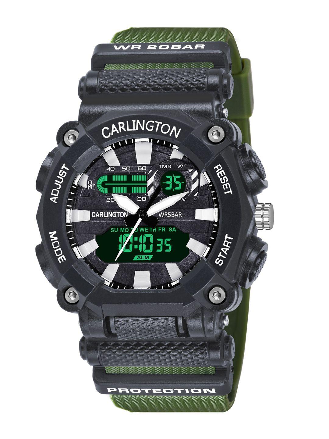 carlington men dial & straps analogue and digital watch ct 3311 green