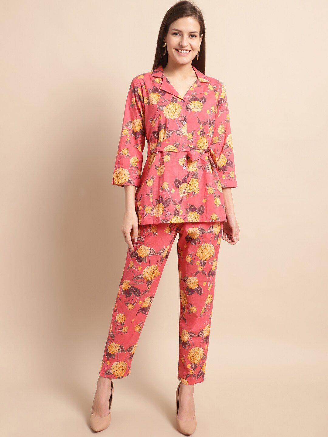 aawari floral printed shirt collar pure cotton shirt with trousers