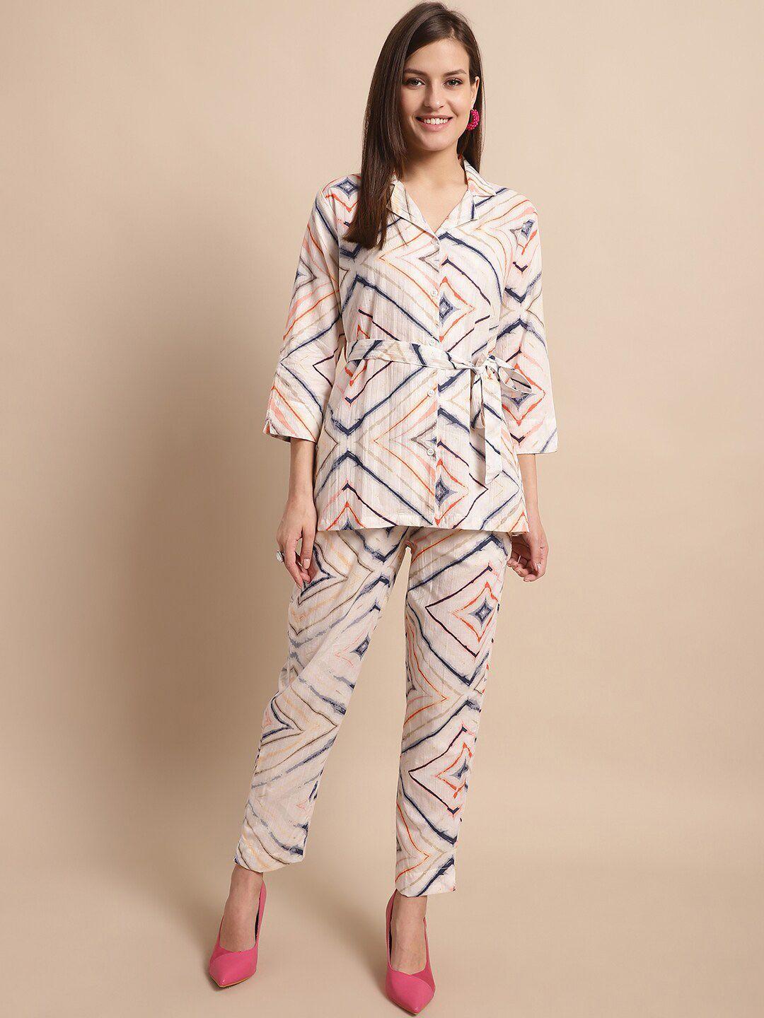 aawari geometric printed shirt collar shirt with trousers