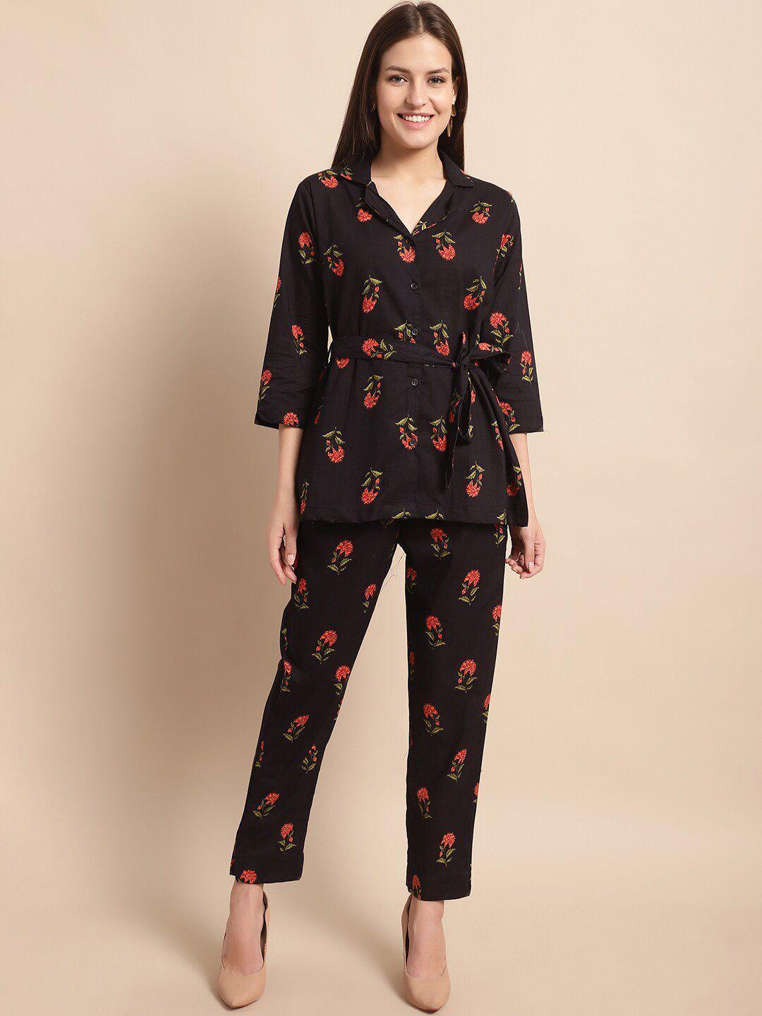 aawari floral printed shirt collar shirt with trousers