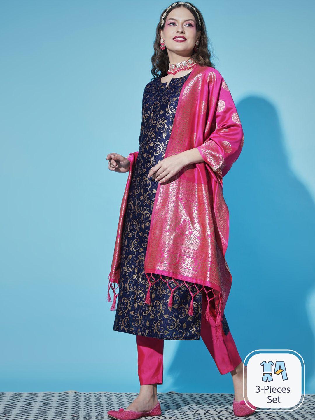 pptoss ethnic motifs woven design kurta with trousers & with dupatta