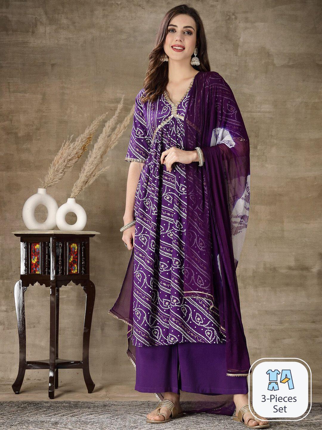 stylum bandhani printed sequinned anarkali kurta with palazzos & dupatta