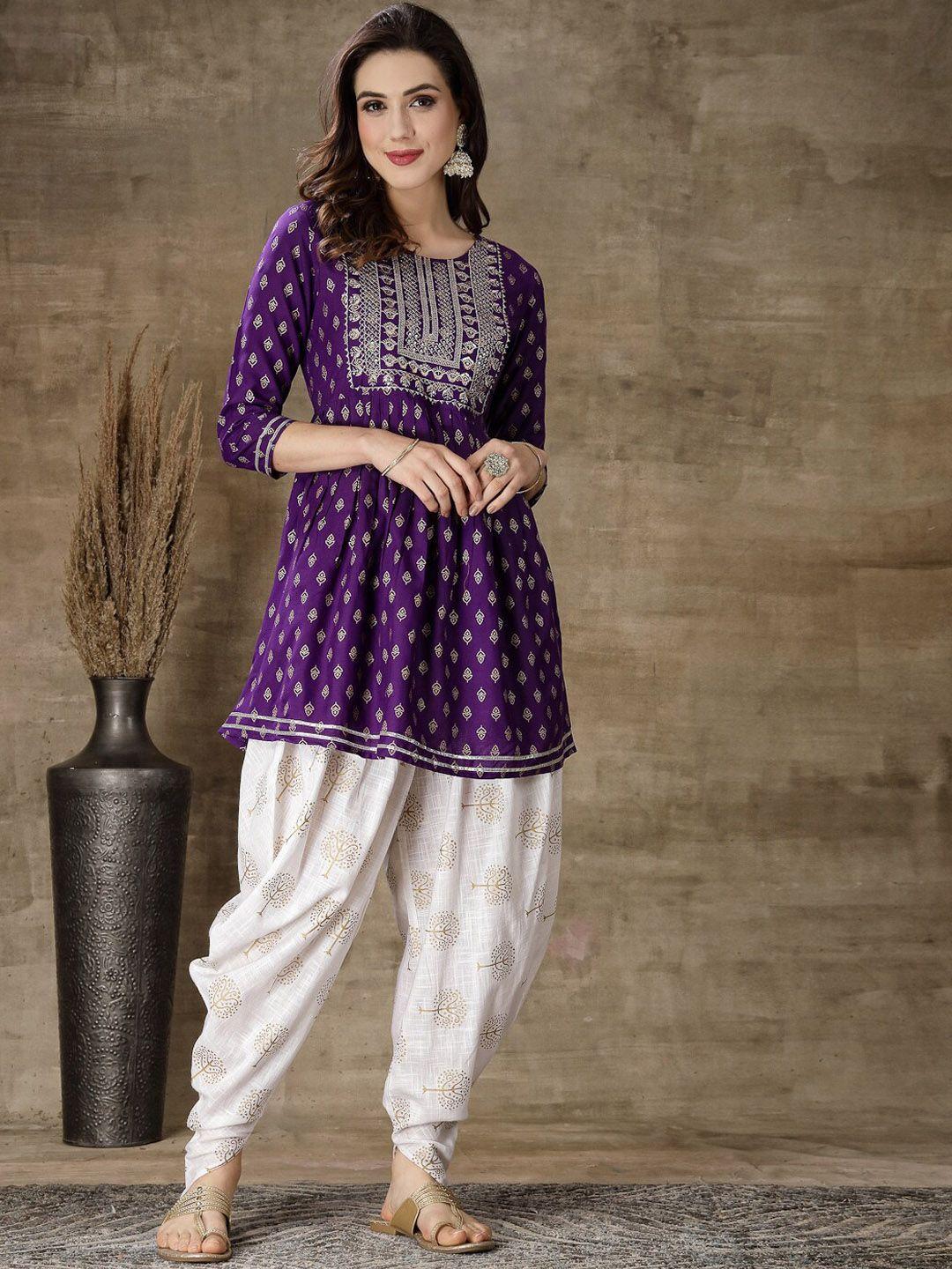 stylum ethnic motifs printed gotta patti a line kurti with dhoti pants