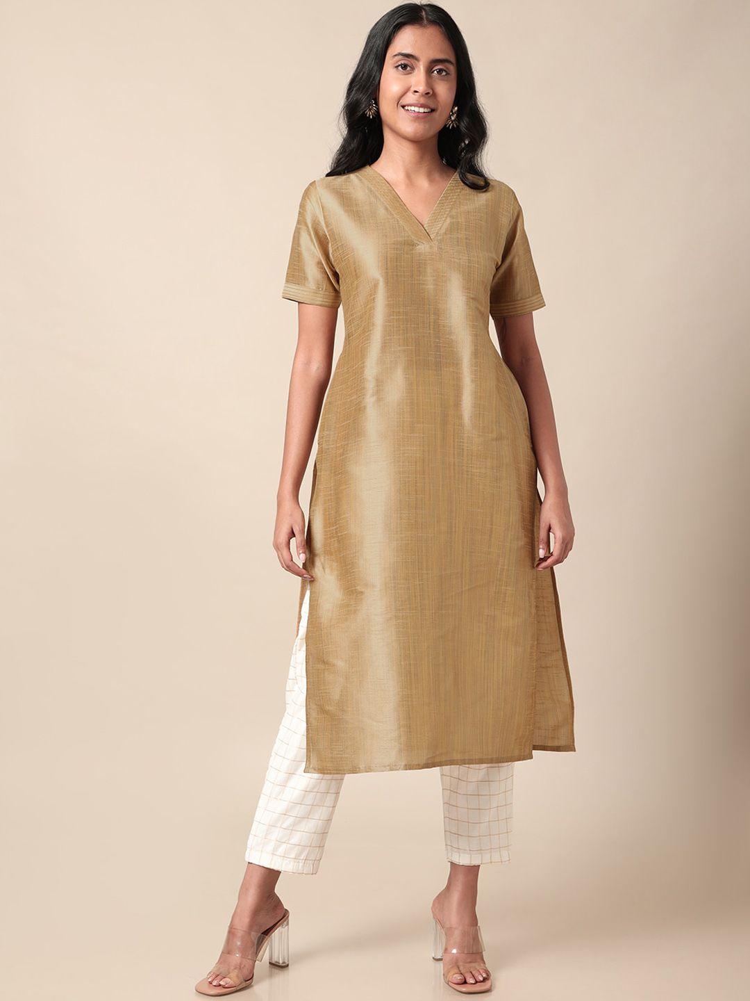 saaki woven design v-neck straight kurta