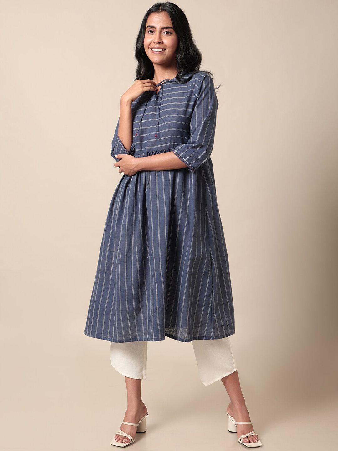 saaki striped tie-up neck cotton anarkali kurta