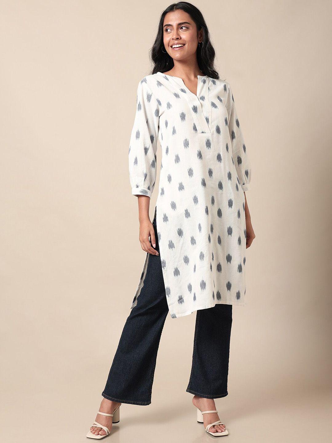 saaki geometric printed round neck ikat cotton straight kurta