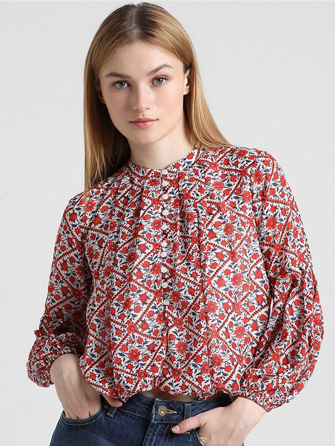 only floral print tie-up neck blouson top