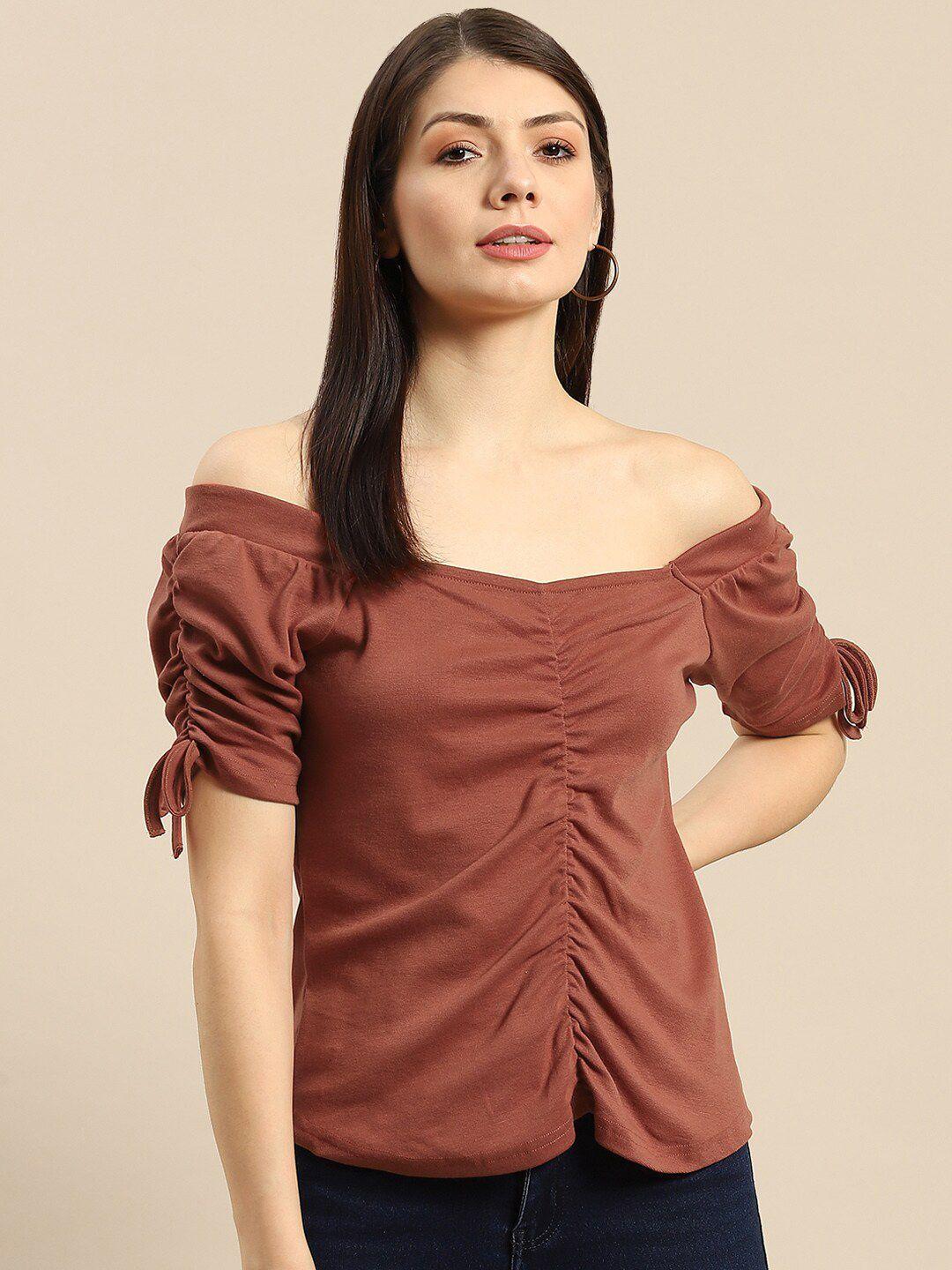 dressberry ruched off-shoulder pure cotton top