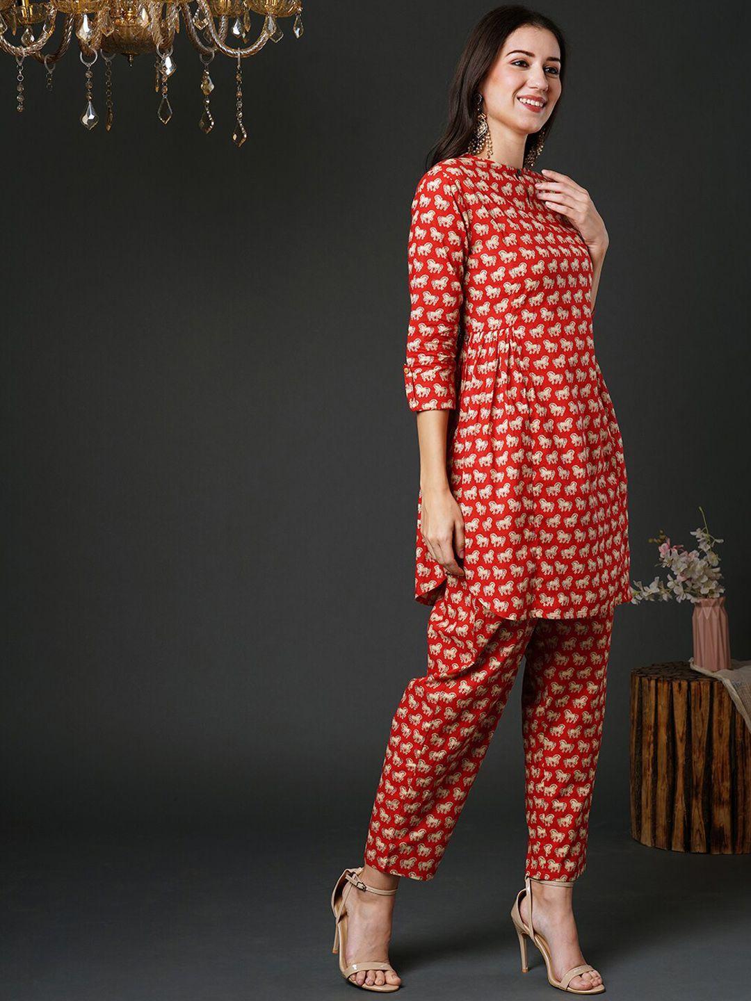 indo era ethnic motifs printed pure cotton tunic & trousers