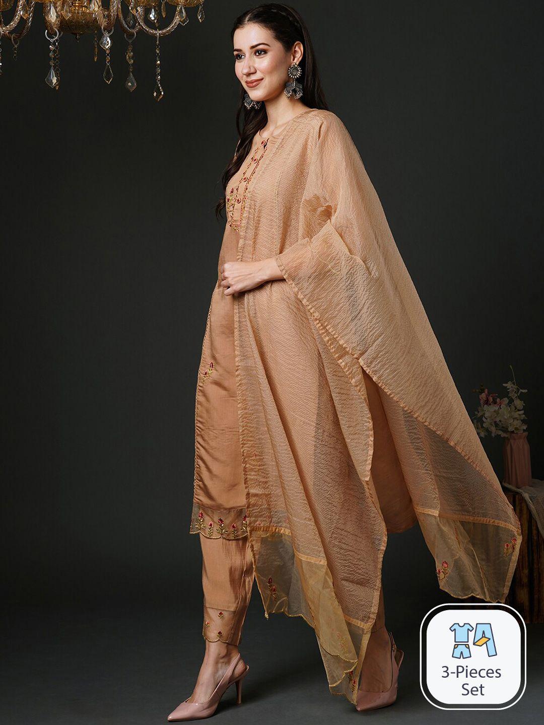 indo era floral embroidered regular kurta with trousers & dupatta