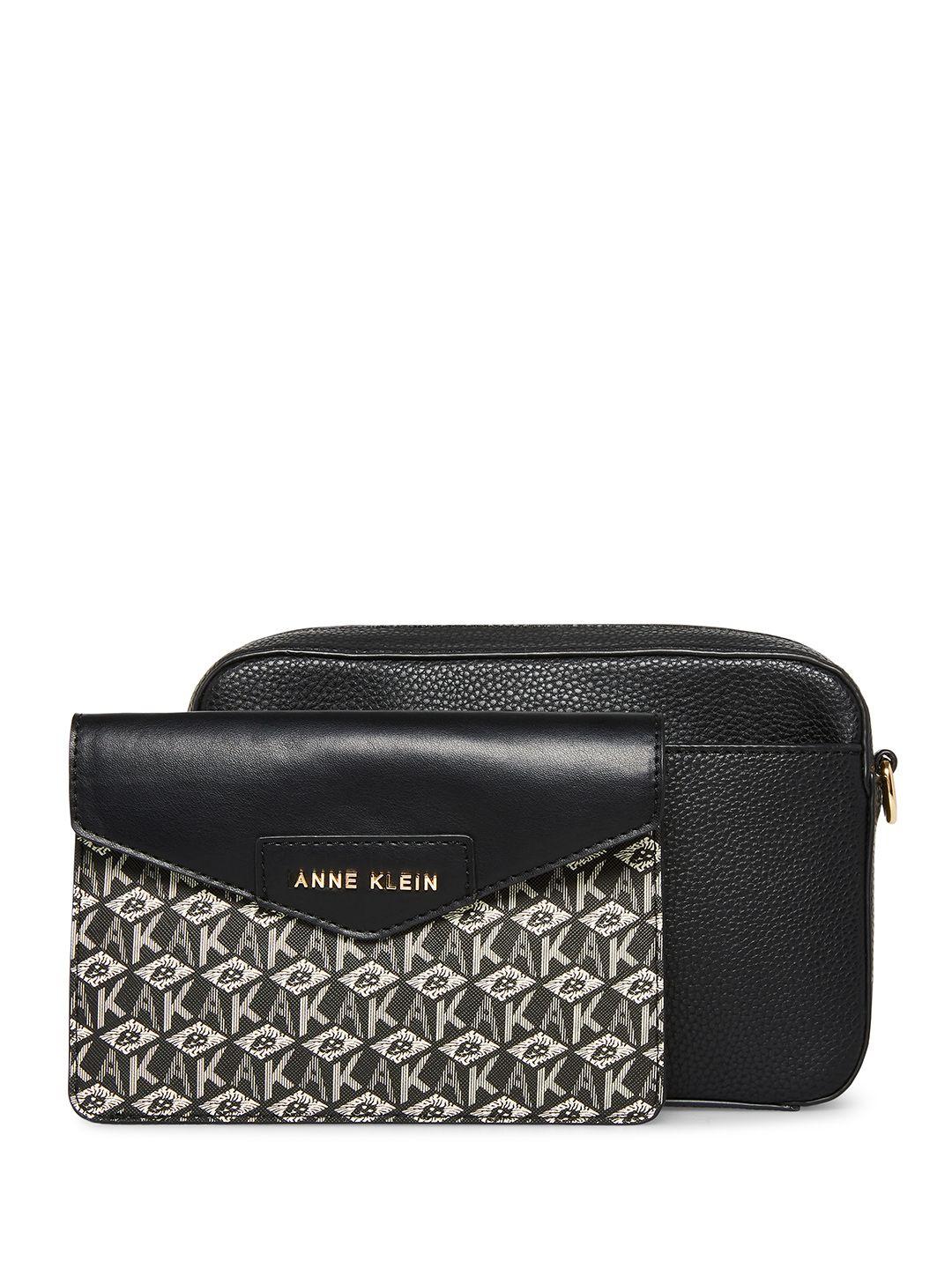 anne klein solid structured sling bag with printed pouch